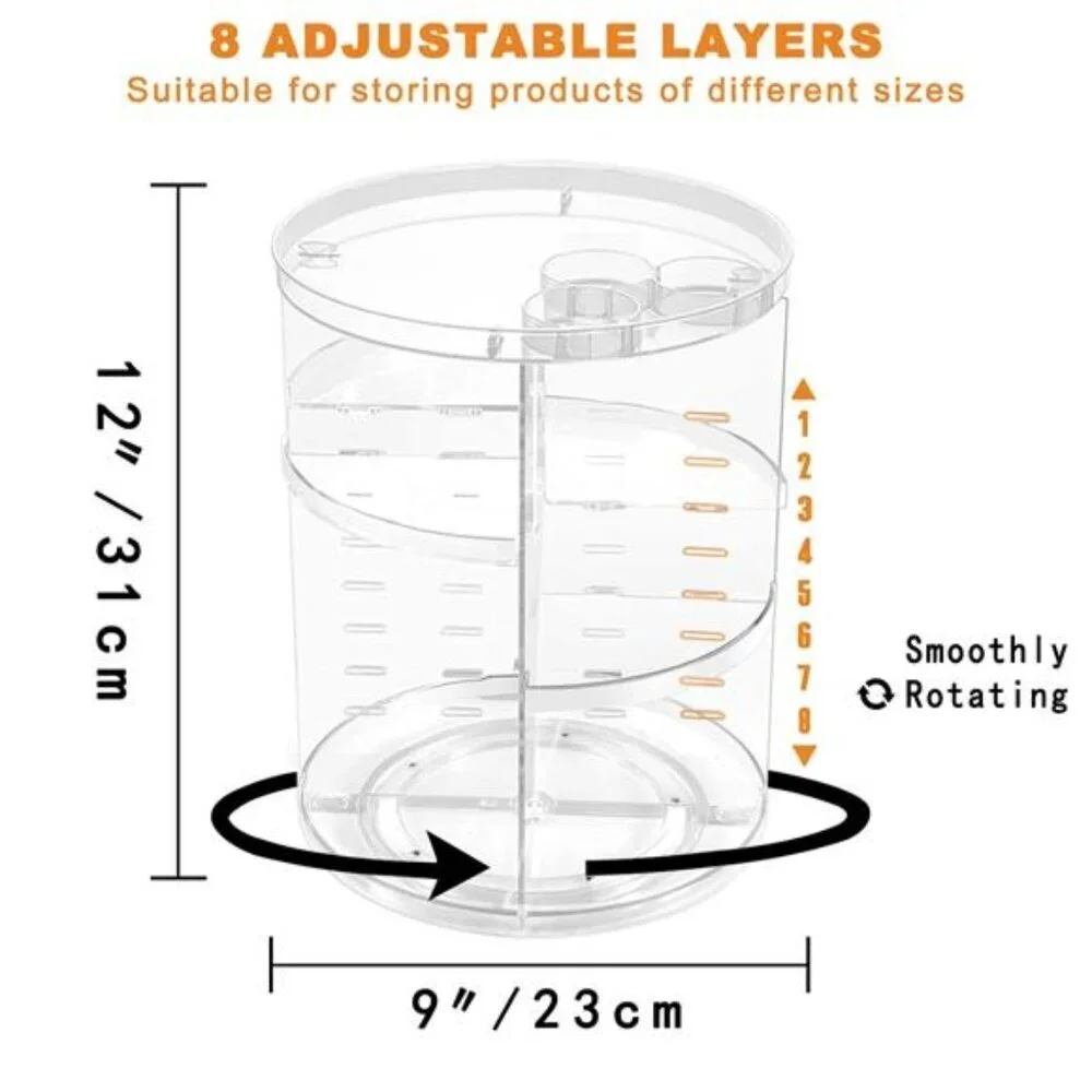 Rotating Makeup Organizer, DIY 8 Adjustable Layers Spinning Skincare Organizer